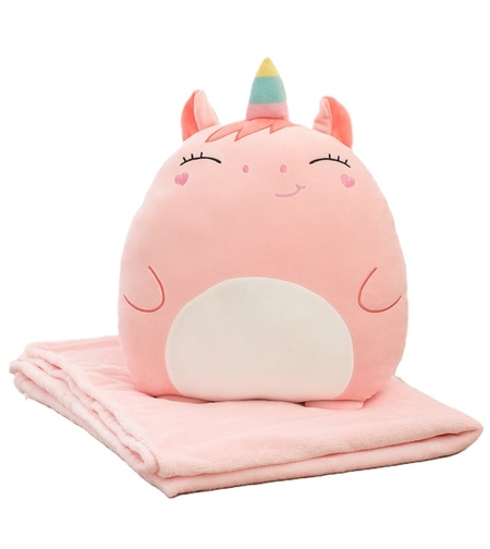 Patura 2in1 pentru Pat sau Canapea, Vafy, Model Jucarie Unicorn cu Spatiu de Depozitare Patura, Microfibra, 1x1.7 m, Roz