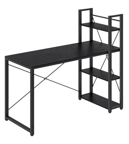 VASAGLE Birou cu raft lateral, montare stanga sau dreapta, industrial, 60x132x119 cm, negru