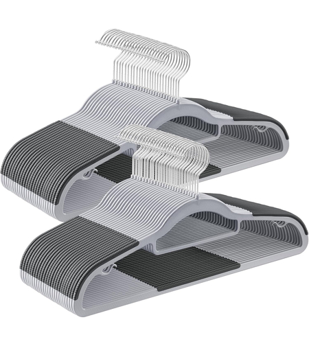 SONGMICS Set de 50 de umerase subtiri din plastic, antialunecare, cu deschidere U, carlige rotative 360°, 42 cm, gri