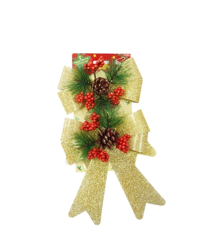 Set 2 fundite pentru brad, Aurii, decorate, cu sclipici, 14 x 19 cm, din poliester, Flippy