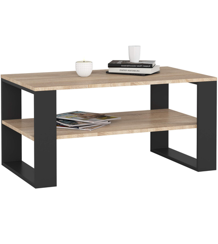 Masuta cafea ALEX cu raft inferior, PAL laminat, 92x53x45 cm, stejar sonoma si negru