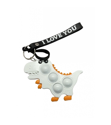 Jucarie antistres din silicon, Flippy, Pop It Now and Flip It, Simple Dimple, Breloc, Dinozaur, Alb