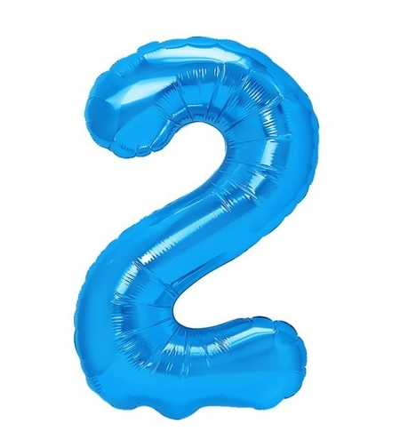 Balon din Folie Metalizata, Flippy, Figurina Cifra, Tema Aniversare 100 cm, Ambalaj Individual, Pai inclus, Umflare cu Aer sau Heliu, Albastru, Cifra 2