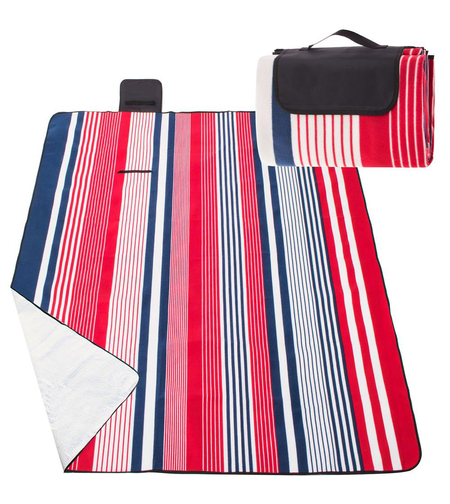 Patura pentru picnic sau plaja, cu folie izolatoare si maner, 160x200cm, albastru rosu