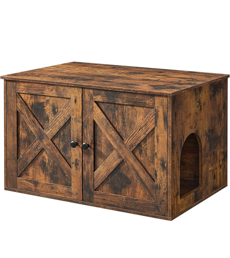 FEANDREA Cusca pentru pisici tip comoda, cu usi si perete despartitor, 80x53x50cm, maro