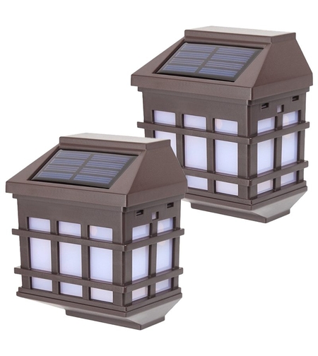 Lampa solara LED tip Felinar pentru perete, Flippy, Set 2 Bucati, 11.5 x 8.3cm, 1.2V, ABS, 400mAh, Lumina Alb Cald, Maro