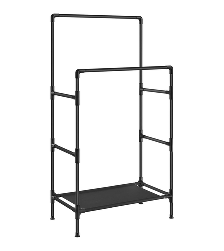 SONGMICS Raft de haine din metal, cu 2 bare de haine si 1 raft, stil industrial, 45x83x157cm, negru
