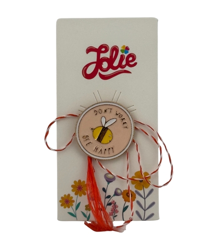 Martisor pentru copii, Jolie, Material Metal, Ambalaj Carton cu Design, Dimensiune Brosa Aproximativ 2x2 cm, Multicolor, cu Mesaj, Model Albinuta