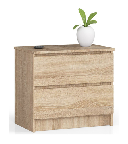 Noptiera cu 2 sertare din PAL laminat 16 mm, 60x40x55 cm, stejar sonoma