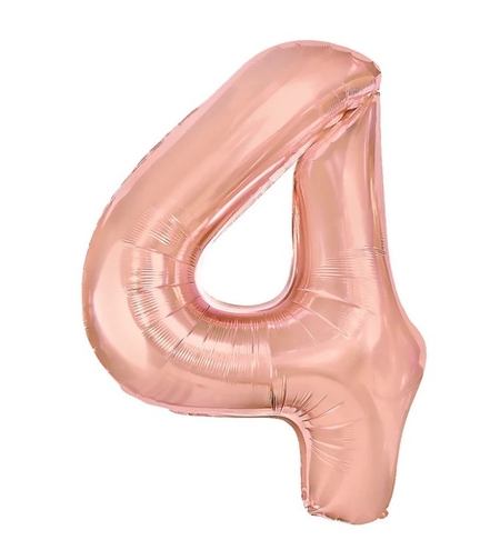 Balon din Folie Metalizata Flippy, Figurina Cifra, Tema Aniversare 40 cm, Ambalaj Individual, Pai inclus, Umflare cu Aer sau Heliu, Rose Gold, Cifra 4