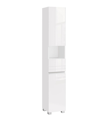 VASAGLE Dulap de baie tip coloana, din MDF, cu sertar si 2 usi, 30x30x170cm, alb