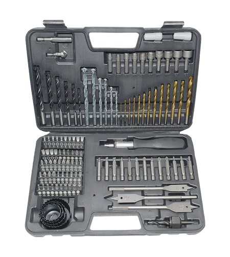 Set Scule Profesionale, Vafy, Set 111 buc, Accesorii Multifunctionale pentru Gaurire si Insurubare, Burghie Lemn, Metal, Zidarie, Cutie Transport, 30 x 20 x 6 cm, Negru