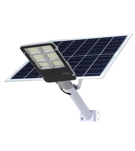 Lampa solara stradala Flippy, IP65, senzor de lumina, 417 LED-uri SMD, 24000 lm, 300W, autonomie 12-16 ore, telecomanda, montare prin fixare, pentru strada sau gradina, finisaj lucios, material ABS, 49.5 x 21 x 6.5 cm, lumina alb rece