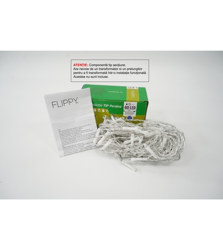 Sectiune Instalatie de Craciun Vafy Tip Perdea, cu Flash, 1 m x 1 m, 60 LED-uri, Interconectabila, Fir Transparent, Albastru