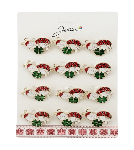 Brose Martisor, Jolie, Set 12 Bucati, Buburuza Cu Trifoi, Metal, 3 cm, Multicolor