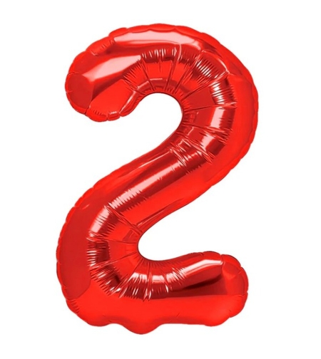 Balon din Folie Metalizata Flippy, Figurina Cifra, Tema Aniversare 40 cm, Ambalaj Individual, Pai inclus, Umflare cu Aer sau Heliu, Rosu, Cifra 2