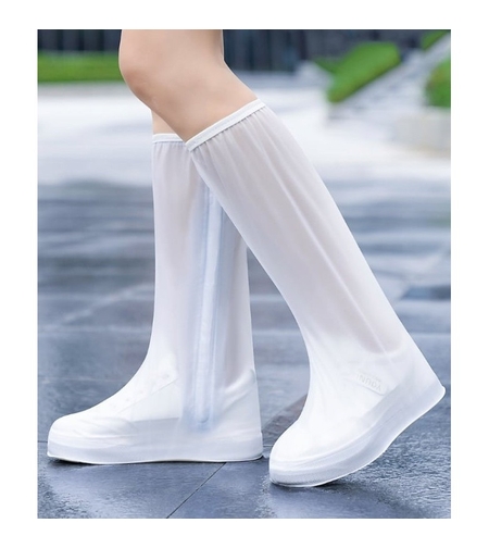 Protectie Incaltaminte pentru Ploaie si Noroi, Flippy, Impermeabila, Talpa Antiderapanta, cu Fermoar si Capsa, Inaltime 40 cm, Marime S 34-35, Alb