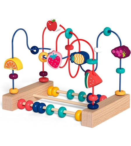 Jucarie din Lemn Montessori, Flippy, Labirint Motricitate cu Abac si Animalute, Rollercoaster pentru Copii, Educativ, Dezvoltarea Abilitatilor Motorii, Numaratoare, 22x17x15 cm, Multicolor