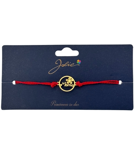 Martisor Bratara Primavara, Textil si Inox, Jolie, Snur Rosu, Model Mama, Auriu
