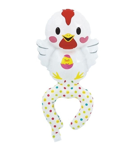 Balon din Folie Metalizata, Vafy, Figurine Animalute, Tip Bratara, Model Gaina, Ambalaj Individual, Pai Inclus, Umflare cu Aer sau Heliu, Alb