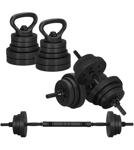 Set de greutati multifunctionale transformabil in gantere, kettlebell, haltera, total 29 kg