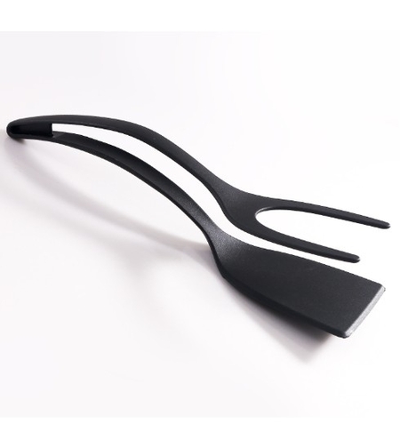 Spatula Multifunctionala tip Cleste, Flippy, Spatula Cleste pentru Gatit, Silicon PP, pentru Alimente, Carne, Paine, 31 x 8.5 cm Negru