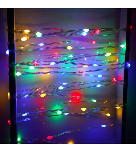 Instalatie de Craciun Vafy, liniara, cu 200 micro LED-uri, 20 m, 220V, conectare la retea, cu 8 jocuri de lumini, interior/exterior, fir transparent, 3 fire cupru, multicolora