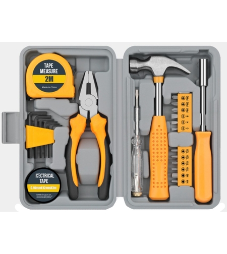 Set Scule 24 piese pentru Uz Casnic, Vafy, Instrumente Set in Trusa de Plastic Gri, din Plastic si Metal, 20 x 12.5 x 3 cm, Galben