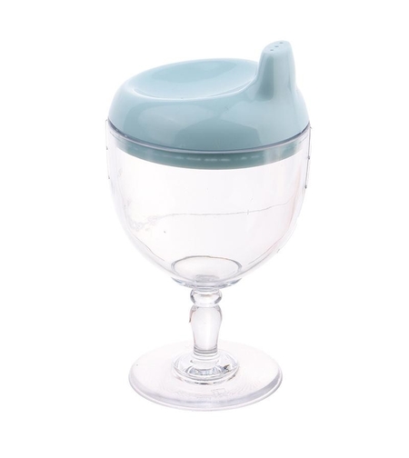 Pahar din Plastic Transparent cu Picior, Flippy, pentru Copii, 14 x 7.7 cm, cu Cioc Antiscurgere, + 3 Ani, Fara Maner, Albastru