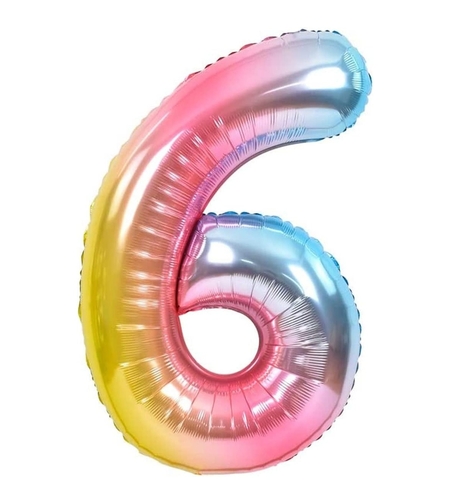 Balon din Folie Metalizata Gradient Flippy, Figurina Cifra, Tema Aniversare 100 cm, Ambalaj Individual, Pai inclus, Umflare cu Aer sau Heliu, Multicolor, Cifra 6