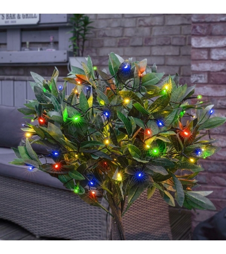 Instalatie de Craciun liniara Yoto, 10 m, din care 1 m cablu priza 220V, 100 LED, 8 jocuri de lumini, pentru interior, controler, fir negru, multicolor