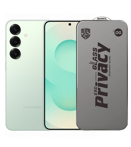 Folie de Protectie pentru Samsung Galaxy S25, Vafy, Sticla Securizata ESD Antistatica, Super-X Privacy OG, Margini Negre, 0.30 mm, Transparent Inchis
