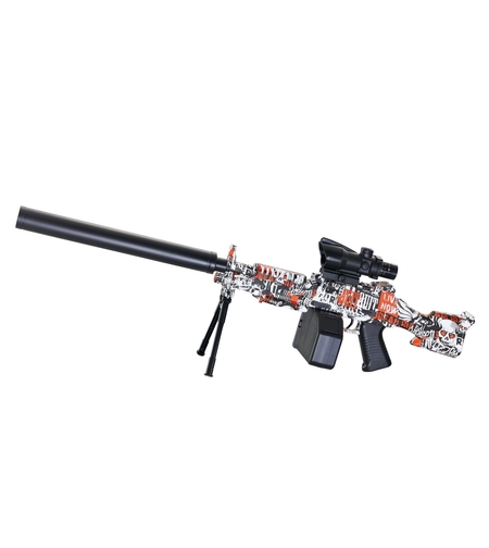 Mitraliera de jucarie electrica Flippy cu bile de hidrogen de gel, gun bluster, tragere in rafala, varsta peste 6 anil, ochelari de protectie, 5000 de bile incluse, cablu de incarcare, 22.5x81.5 cm, ST, portocali