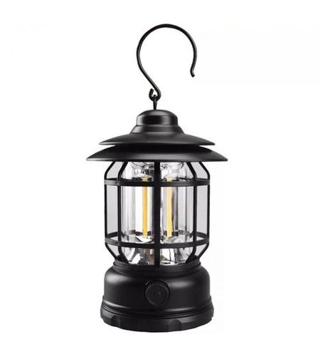 Lampa portabila camping, Felinar Vintage cu carlig, ABS, Iluminare 21 COB LED, Intensitate reglabila, 5W, Flippy, Negru