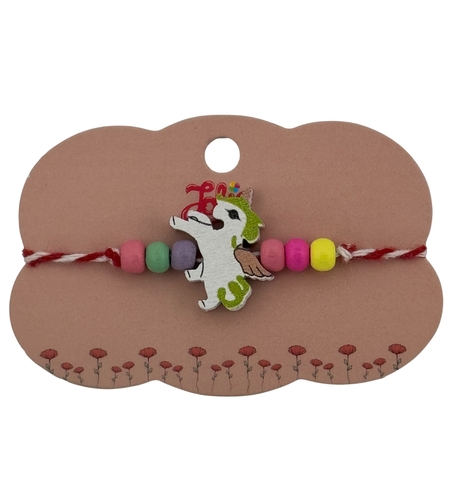 Martisor Bratara Multicolora pentru Copii, Jolie, din Lemn si Textil, Model Unicorn