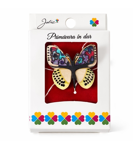 Martisor Brosa Mica in Cutie, Jolie, Dimensiune Brosa 2,5-3 cm, Material Metal, Model Fluture Colorat, Multicolor