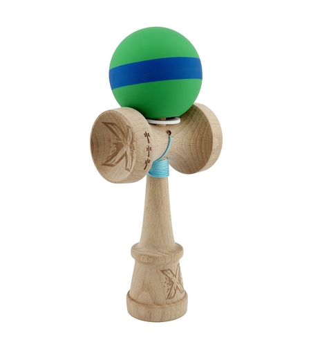Kendama X Originala, Profesionala, Flippy, Cupe Mari KING SIZE V3, Rubber Grip, Gaura in Baza, Rulment Metalic, din lemn 18 cm, Ata 62/65 cm, M Verde/Albastru/Verde