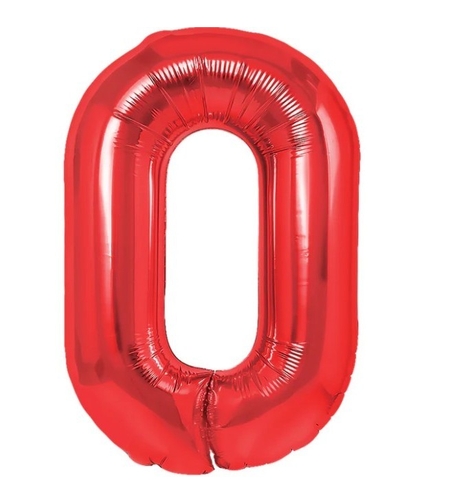 Balon din Folie Metalizata Flippy, Figurina Cifra, Tema Aniversare 100 cm, Ambalaj Individual, Pai inclus, Umflare cu Aer sau Heliu, Rosu, Cifra 0