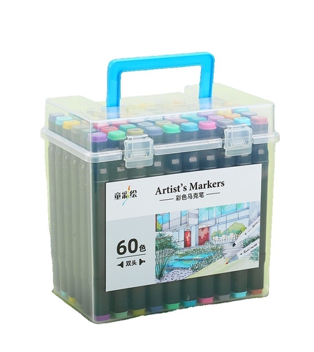Set Cutie 60 Markere, Flippy, cu Alcool, Artist Markers, Cutie Plastic cu Maner, Multicolor