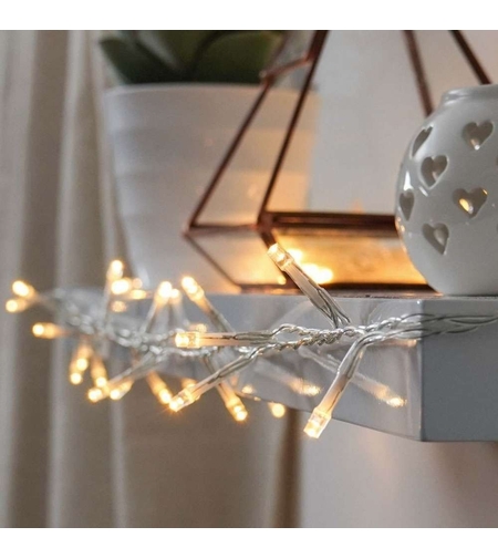 Instalatie de Craciun cu Baterii Tip Liniar, 2 jocuri de lumini, Fir Transparent 5 m 50 LED -uri, Alb Cald
