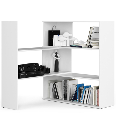 Etajera de colt pentru carti si decoratiuni, cu 3 rafturi, PAL laminat 16 mm, 174x30x109 cm, alb