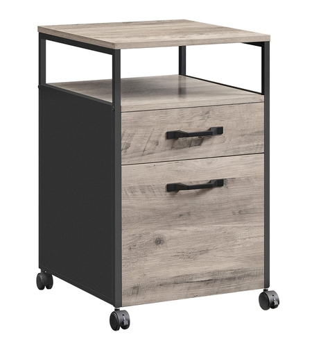 VASAGLE Dulap mobil 42x44x69 cm, cu 2 sertare si roti cu frana, compartiment deschis si suport dosare, PAL si otel, gri si negru