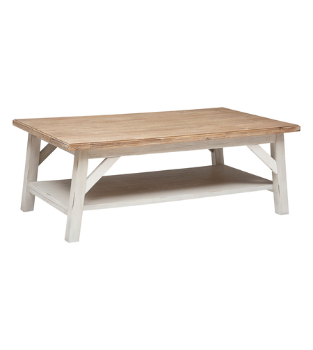 Masuta cafea Atmosphera Olbia cu 2 blaturi, MDF si acacia, 120x70x45 cm, alb