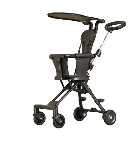 Carucior Pliabil, Flippy, 1-3 Ani, Reversibil, 4 Roti, Parasolar, din Aliaj de Aluminiu + Plastic + Textil, 52 x 42 x 90 cm, Negru