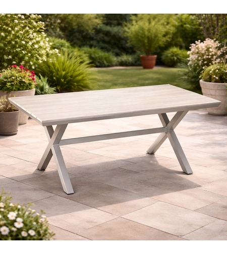 Masa pentru gradina, cadru aluminiu, blat polywood cu aspect de lemn, 180x100x75 cm, bej