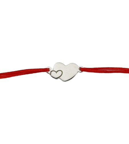 Martisor Bratara Argint 925, Jolie, Model Inima Mare Mica, Martisor de 1 Martie, cu Snur Rosu, Argintiu