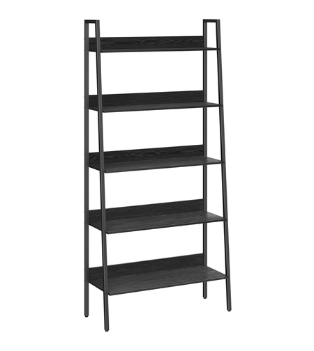VASAGLE Biblioteca tip scara, cadru otel cu 5 polite, stil industrial, 80x30x170 cm, negru