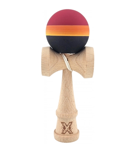 Kendama Originala X, Profesionala, Flippy, Rubber Grip, din Lemn, 18 cm, Rosu/Galben/Negru