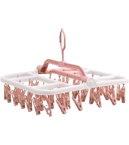 Uscator de Rufe Suspendat Flippy, cu 40 Carlige, Rotire 360 Grade, Protectie Vant, Pliabil, Patrat, Mateiral Plastic, Usor de Depozitat, Multifunctional, 36 x 24 cm, Alb/Roz