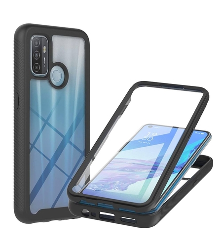 Husa de Protectie 360°, Vafy, pentru Oppo A53, din TPU + PC, cu Folie de Protectie Inclusa, Neagra